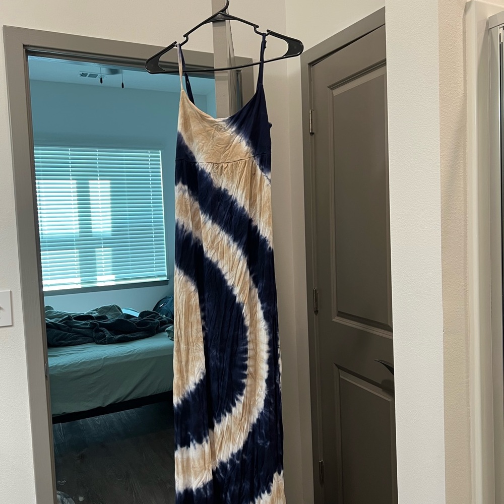 INC International Concepts Navy and Beige Tie-Dye Dress